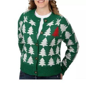 Dec 25th Christmas Tree Cardigan Sweater Plus XXL Green Women Button New NWT